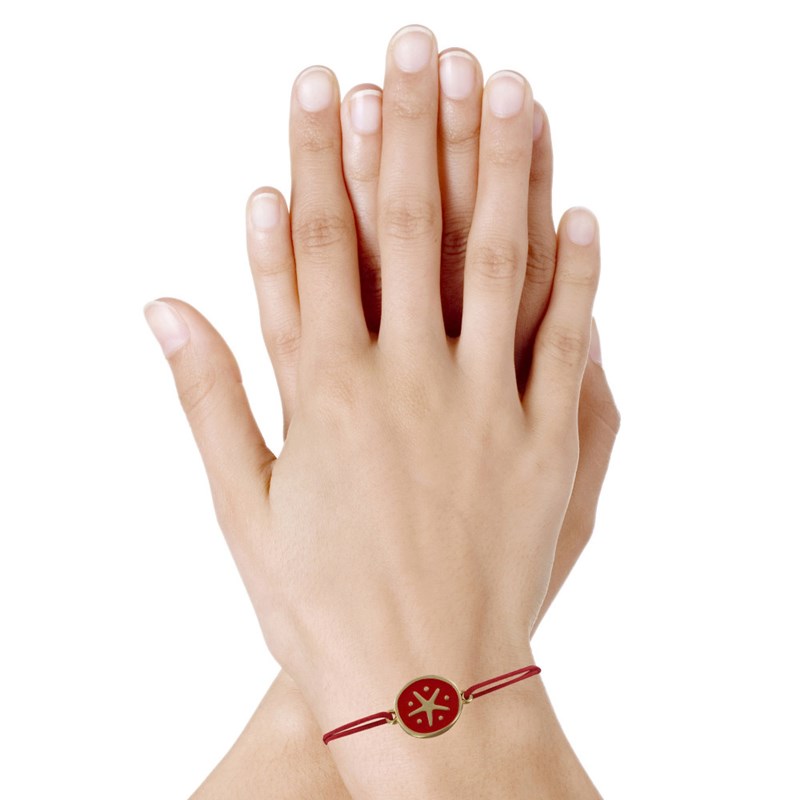 Bracelet Lien Médaille en Laiton Etoile émaillée Rouge - Rouge - vue 2
