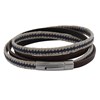 Bracelet Homme Double Tour Cuir Marron Foncé Tresse en Lin Bleu et Beige - taille 20 cm - vue V1
