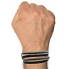 Bracelet Homme Double Tour Cuir Marron Foncé Tresse en Lin Bleu et Beige - taille 20 cm - vue V2