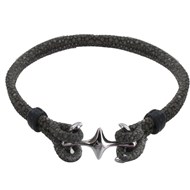 Bracelet Mixte en Laiton Rhodié Double Ancre et Galuchat - 20cm - Gris