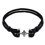 Bracelet Mixte en Laiton Rhodié Double Ancre et Galuchat - 20cm - Noir