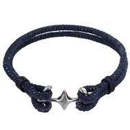 Bracelet Mixte en Laiton Rhodié Double Ancre et Galuchat - 20cm - Bleu Navy