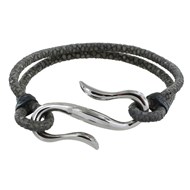 Bracelet Mixte en Laiton Rhodié Crochet et Galuchat - 20cm - Gris