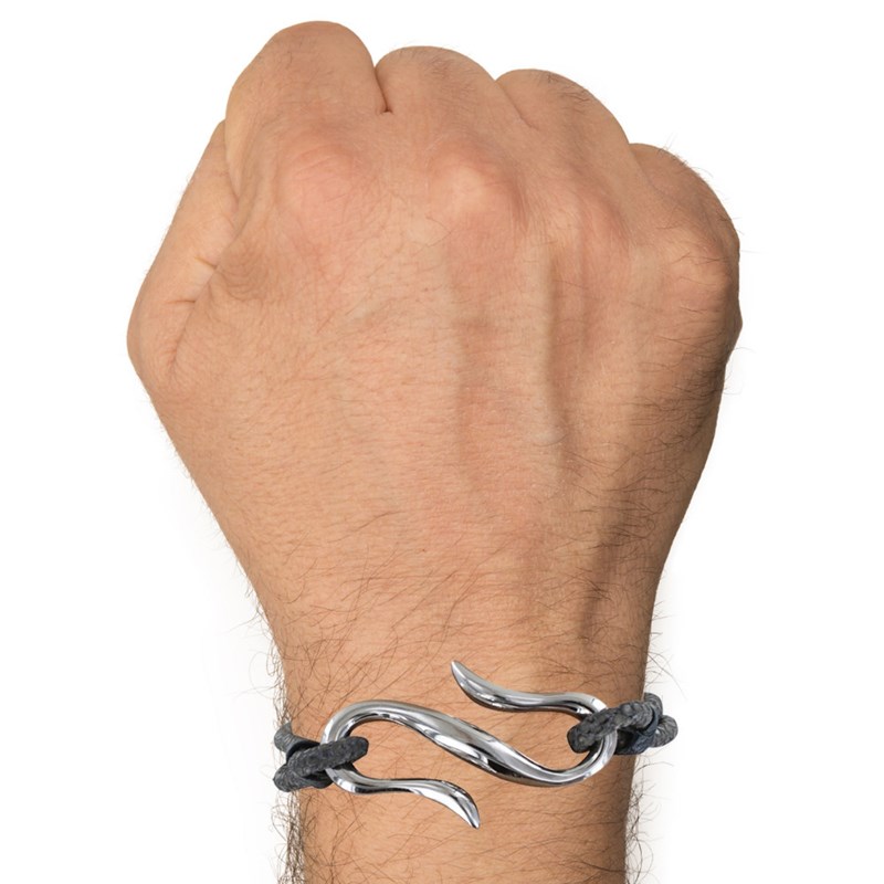 Bracelet Mixte en Laiton Rhodié Crochet et Cuir - 20cm - Gris - vue 2