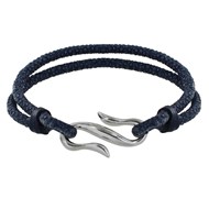 Bracelet Mixte en Laiton Rhodié Crochet et Cuir - 20cm - Bleu Navy