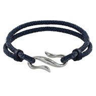 Bracelet Mixte en Laiton Rhodié Crochet et Galuchat - 20cm - Bleu Navy
