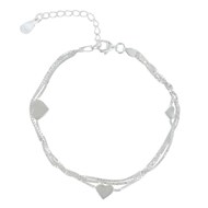 Bracelet Argent 925 Trois Rangs et Coeurs