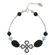 Bracelet Tube Argent 925 Trèfle de Nacre Perles de Larimar et Lave