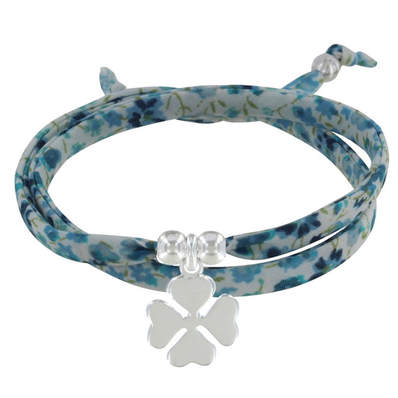 Bracelet Double Tour Lien Liberty et Trèfle Argent - Colors - Azur