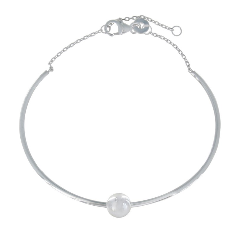 Bracelet Argent 925 Rhodié Demi Jonc et Perle