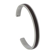 Bracelet Homme Jonc Acier et Cuir - Marron foncé