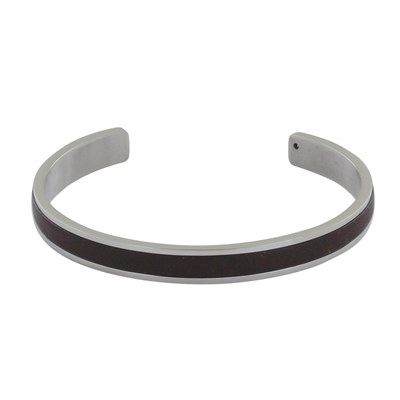 Bracelet Homme Jonc Acier et Cuir - Marron foncé - vue V2