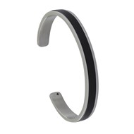 Bracelet Homme Jonc Acier et Cuir - Noir