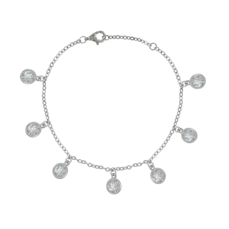 Bracelet Argent 925 Rhodié Breloques Strass Rond