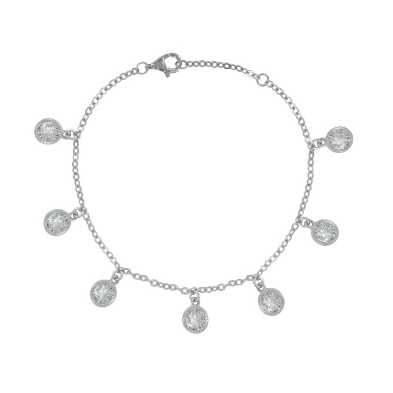 Bracelet Argent Rhodié Breloques Strass Rond