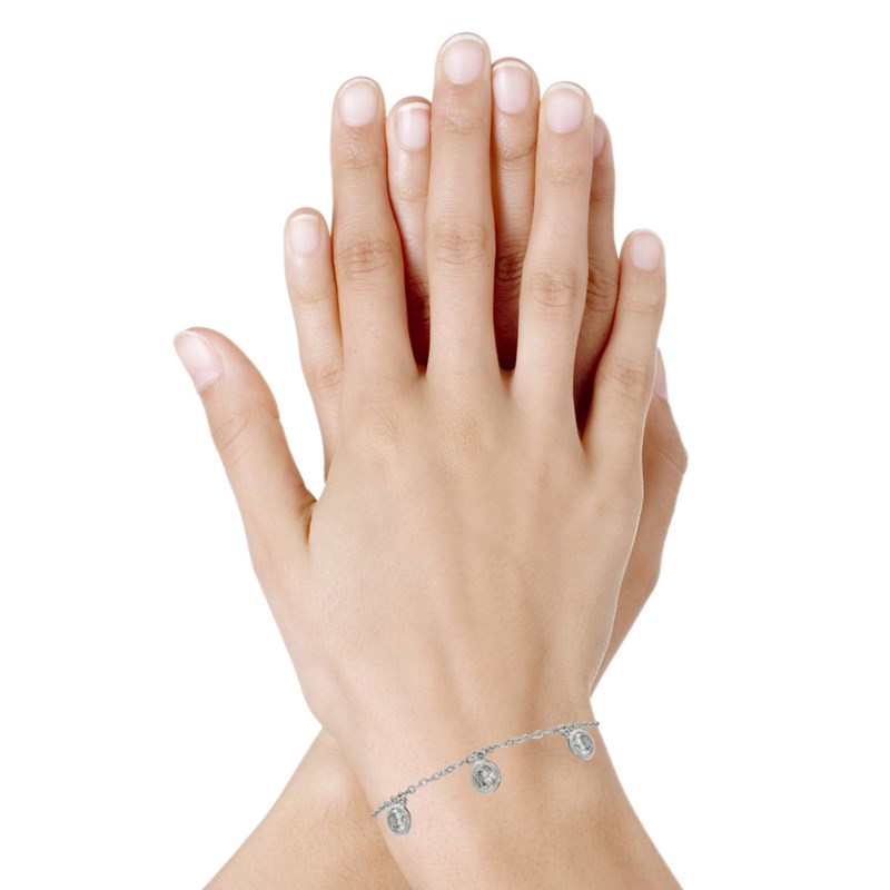 Bracelet Argent 925 Rhodié Breloques Strass Rond - vue 2