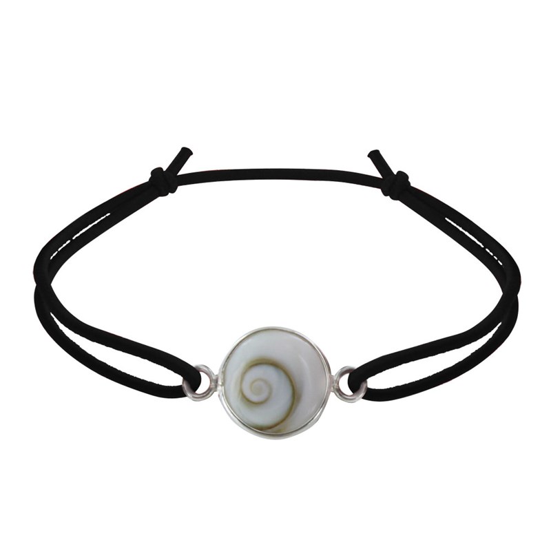 Bracelet Lien Elastique Oeil de Sainte Lucie Rond Argent 925 - Noir