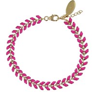 Bracelet Laurier Plaqué Or et Email - Colors - Fuchsia