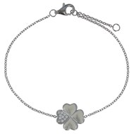 Bracelet Trèfle Argent 925 Rhodié et Un Pétale de Strass