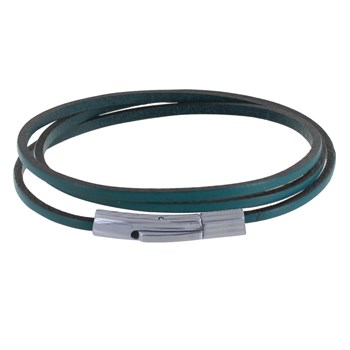 Bracelet Femme Cuir Plat Fermoir Acier Inoxydable - Classics - Turquoise