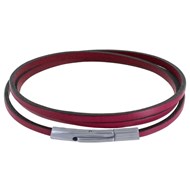 Bracelet Femme Cuir Plat Fermoir Acier Inoxydable - Classics - Fuchsia