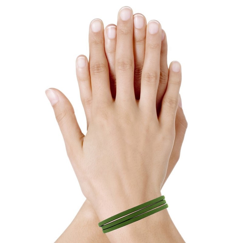 Bracelet Femme Cuir Plat Fermoir Acier Inoxydable - Classics - Vert - vue 4