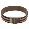 Bracelet Homme Cuir Marron Galon Rouge et Beige - vue V1