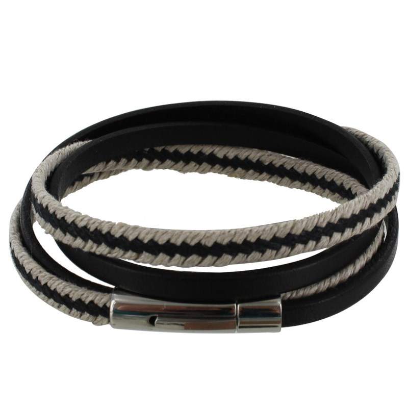 Bracelet Cuir Et Acier Les Poulettes – Bijou Fantaisie Créateur, Fermoir Inox, Livré Dans écrin (plusieurs Coloris)