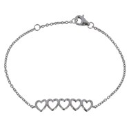 Bracelet Argent Rhodié Cinq Petit Coeurs