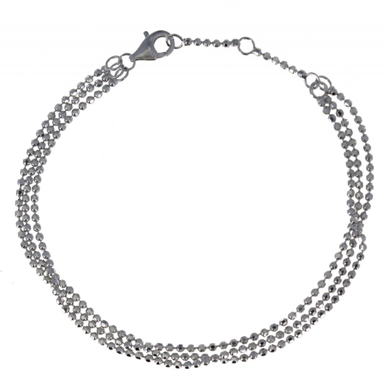 Bracelet Argent 925 Rhodié Trois Rangs et Perles à Facettes