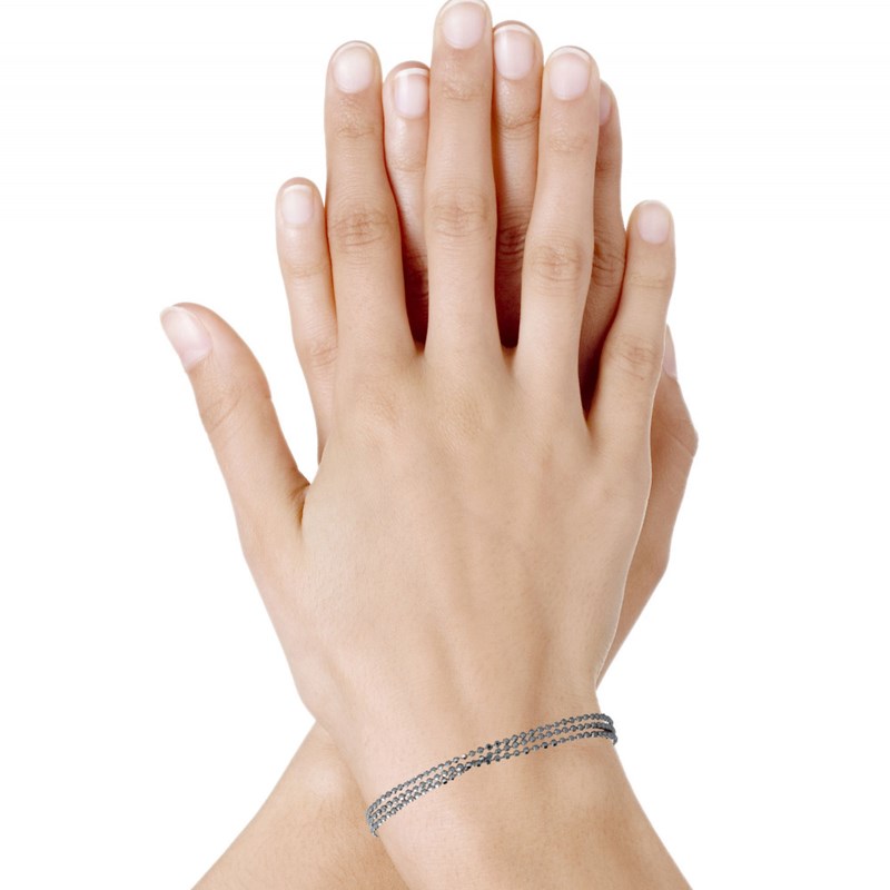 Bracelet Argent 925 Rhodié Trois Rangs et Perles à Facettes - vue 2
