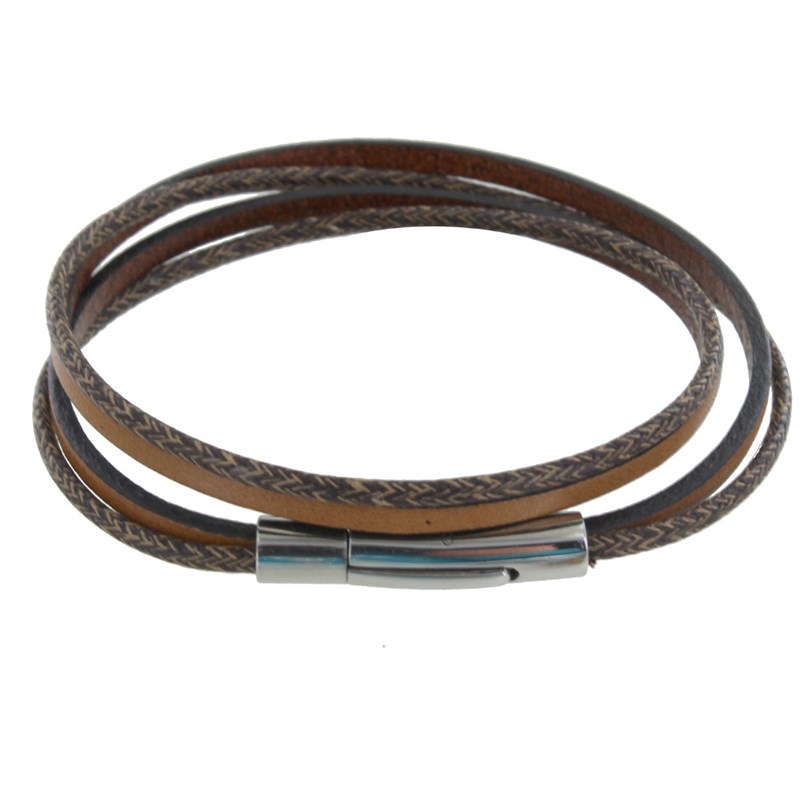 Bracelet Femme Cuir Marron Clair et Chiné Marron Deux Liens