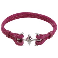 Bracelet Mixte Argent Rhodié Double Ancre et Cuir - 18cm Colors - Fuchsia