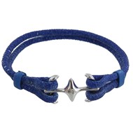 Bracelet Mixte Argent Rhodié Double Ancre et Cuir - 18cm Colors - Azur