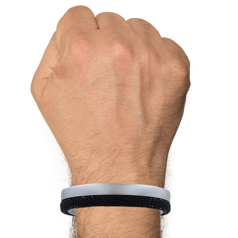 Bracelet Homme Rhodium et Cuir - Noir - vue 2