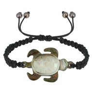 Bracelet Tortue Nacre Grise Lien Tréssé - Noir