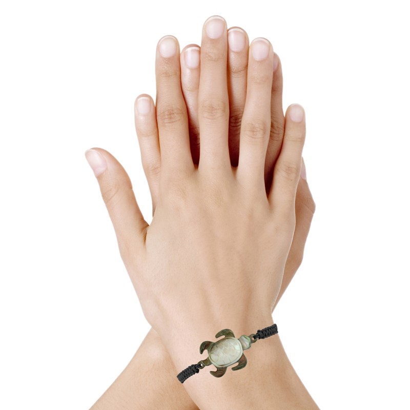 Bracelet Tortue Nacre Grise Lien Tréssé - Noir - vue 2