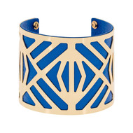 Manchette Calcutta finition dorée simili cuir bleu