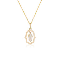 Pendentif Or Jaune et oxydes de zirconium Main de Fatma