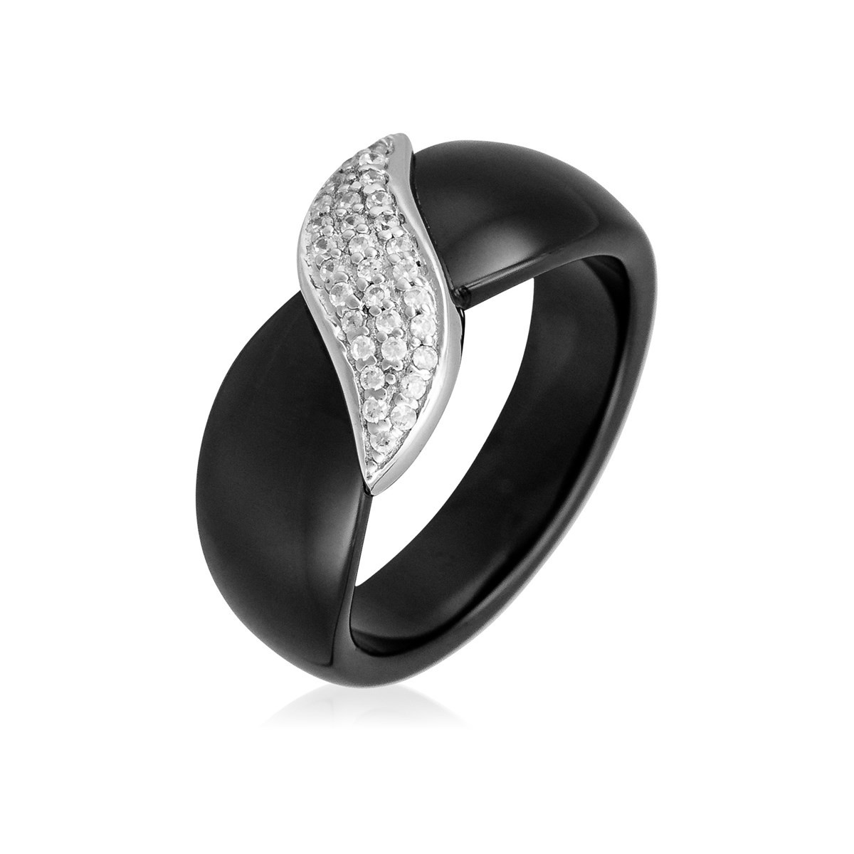 Bague céramique noire argent et oxydes de zirconium Ondée Femme Bague MATY