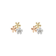Boucles d'oreilles or tricolore et oxydes de zirconium Minis Fleurs