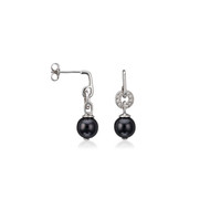 Boucles d'oreilles argent - céramique noire et oxydes de zirconium Perla