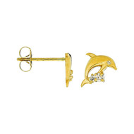 Boucles d'oreilles or jaune et oxydes de zirconium Mon Dauphin