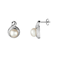 Boucles d'oreilles argent - oxydes de zirconium et perles de culture blanches Rêve
