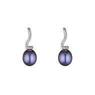 Boucles d'oreilles argent et perles de cultures noires et oxydes de zirconium Onde d'Amour