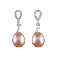 Boucles d'oreilles argent et perles de cultures roses et oxydes de zirconium Natasha