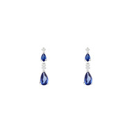 Boucles d'oreilles or blanc et oxydes de zirconium Goutte couleur Saphir