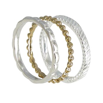 Set 3 Bagues Anneau de Vagues Argent 925, Billes Plaqué Or et Zébré Argent 925