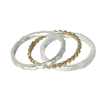 Set 3 Bagues Anneau de Vagues Argent 925, Billes Plaqué Or et Zébré Argent 925