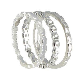 Set 3 Bagues Argent 925 Anneau de Vagues, Amandes et Ronds Ajourés